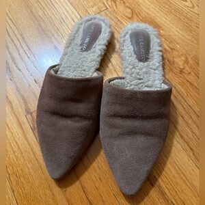 Vince Camuto Fleece Lined Taupe Brown Suede Women's Mule